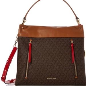 Michael Kors Lex Hobo Purse With Red - Monogram